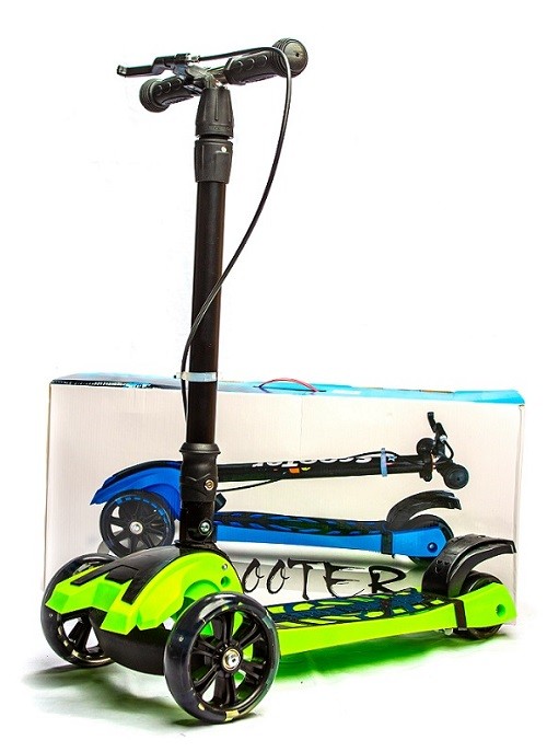 Самокат детский складной Scooter «MAXI» с ручным тормозом, светом и звуком (Y-200) / Микс