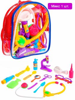 Игровой набор Доктора / Врач / Ветеринар  Family Doctor в рюкзачке, 13 медицинских инструментов игрушечных предметов / Микс