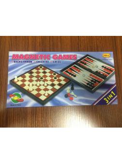 Настольная игра Нарды шахматы шашки 3 в 1 магнитные в коробке