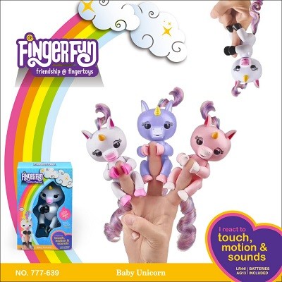 Интерактивная игрушка Fingerfun Единорог 3 вида в кор.18х7х12см