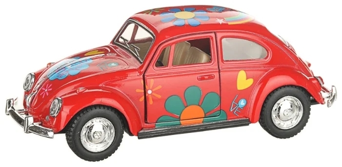 Металлическая машинка Kinsmart 1:32 «1967 Volkswagen Classical Beetle с принтом» KT5057DF, инерционная / Микс