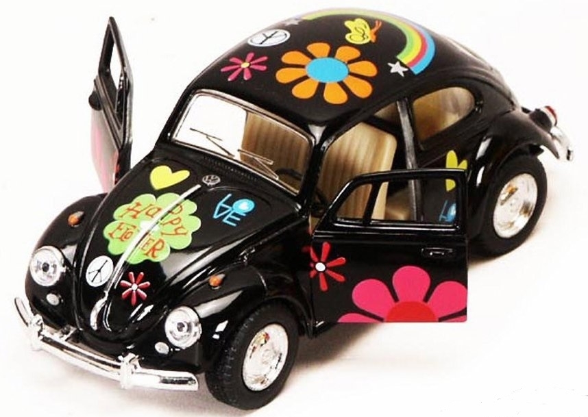 Металлическая машинка Kinsmart 1:32 «1967 Volkswagen Classical Beetle с принтом» KT5057DF, инерционная / Микс