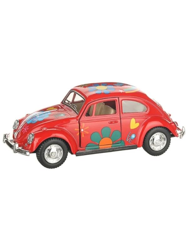 Металлическая машинка Kinsmart 1:32 «1967 Volkswagen Classical Beetle с принтом» KT5057DF, инерционная / Микс