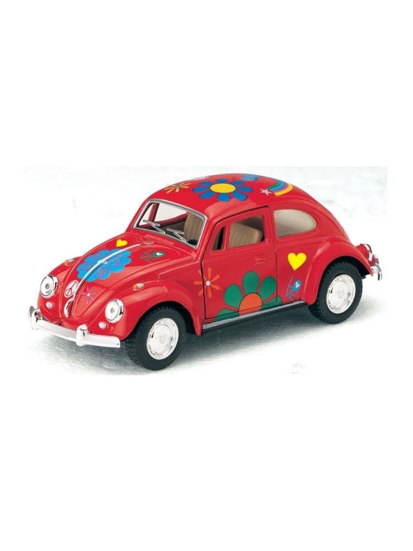 Металлическая машинка Kinsmart 1:32 «1967 Volkswagen Classical Beetle с принтом» KT5057DF, инерционная / Микс