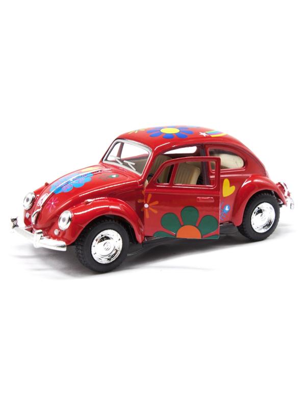 Металлическая машинка Kinsmart 1:32 «1967 Volkswagen Classical Beetle с принтом» KT5057DF, инерционная / Микс