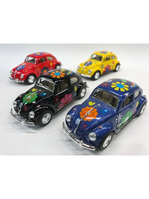 Металлическая машинка Kinsmart 1:32 «1967 Volkswagen Classical Beetle с принтом» KT5057DF, инерционная / Микс