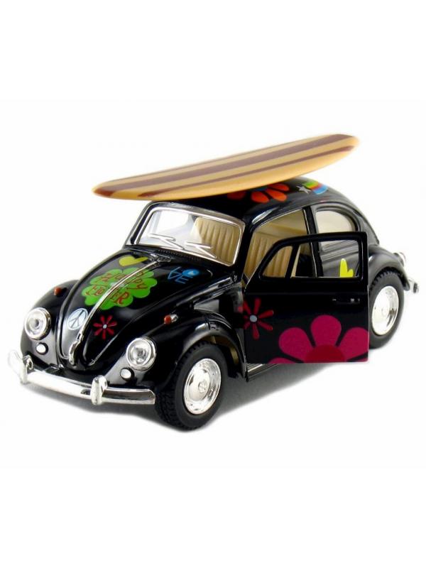 Металлическая машинка Kinsmart 1:32 «1967 Volkswagen Classical Beetle w/ wooden surfboard» KT5057DFS1, инерционная / Микс