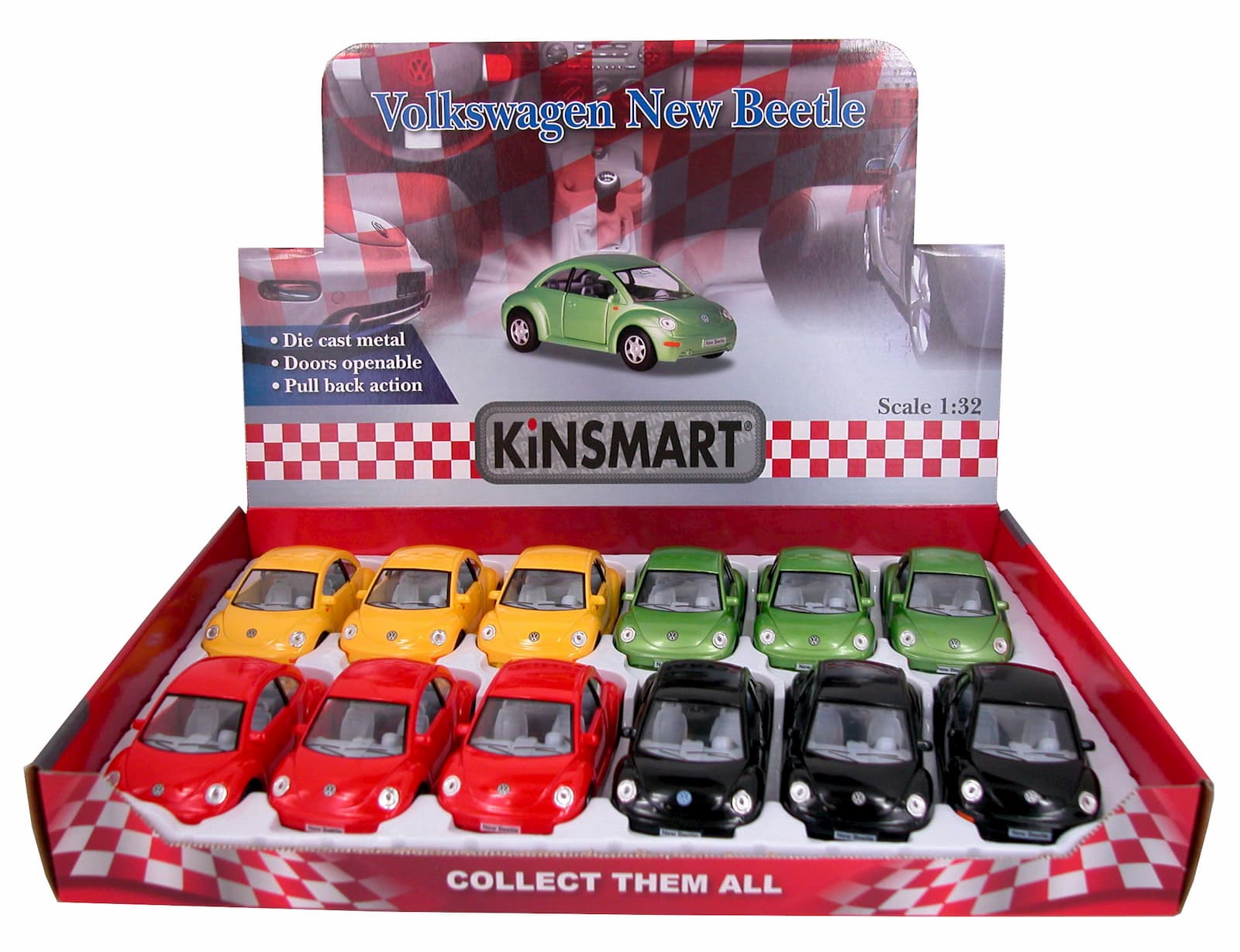 Металлическая машинка Kinsmart 1:32 «Volkswagen New Beetle Rsi» KT5058DR, инерционная / Микс