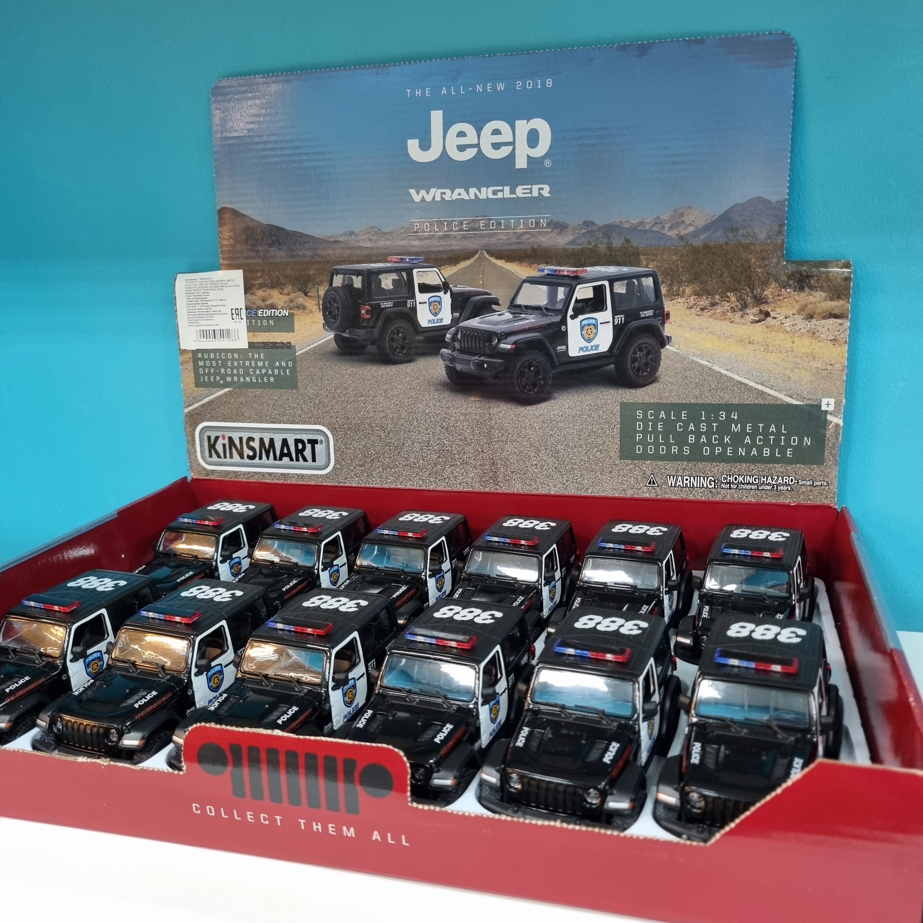 Металлическая машинка Kinsmart 1:34 «2018 Jeep Wrangler (Police)» KT5412DP, инерционная