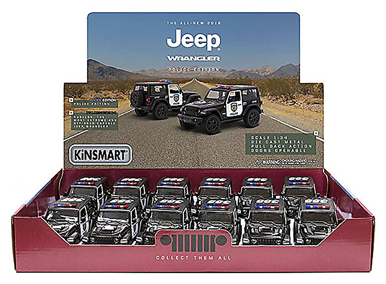 Металлическая машинка Kinsmart 1:34 «2018 Jeep Wrangler (Police)» KT5412DP, инерционная