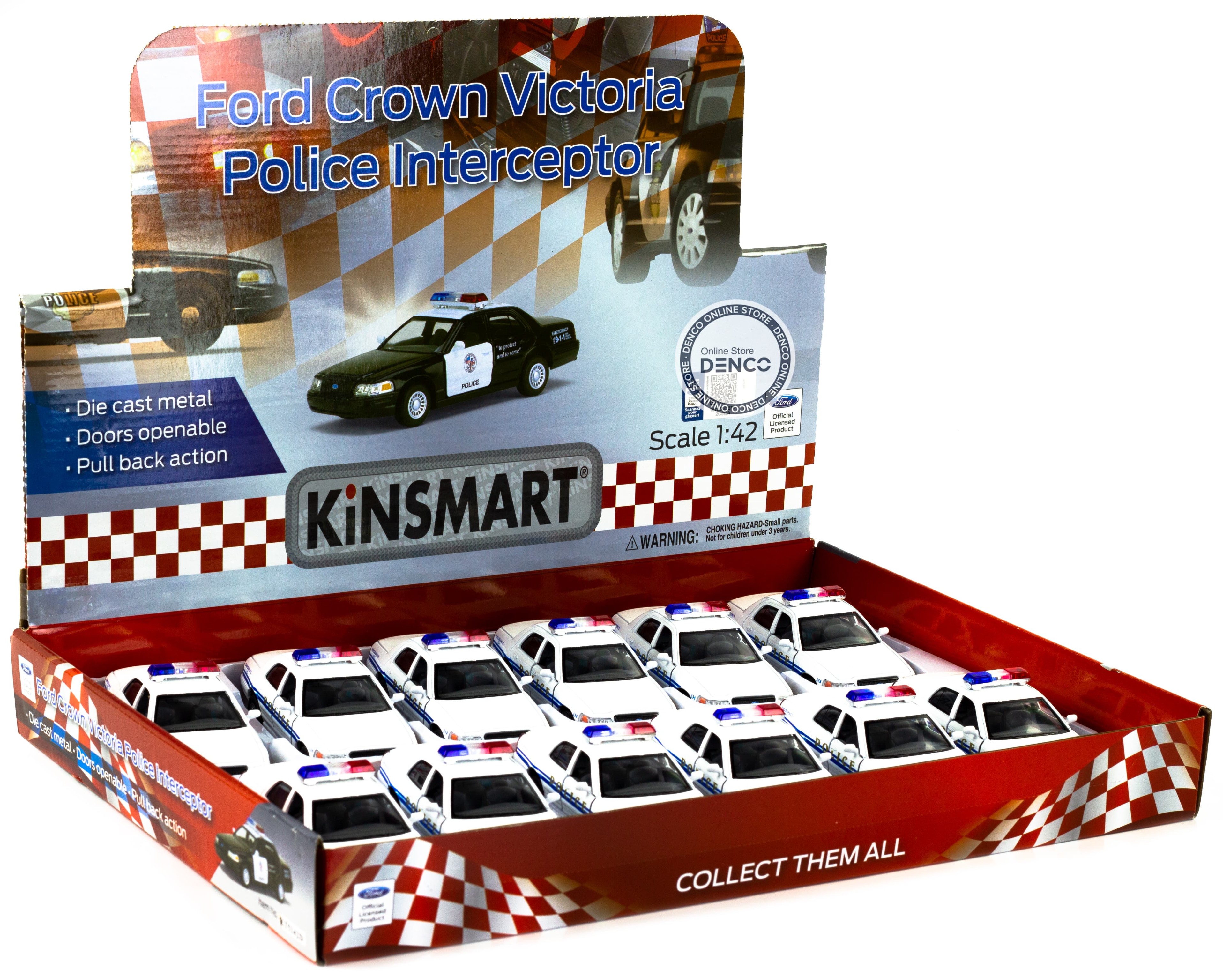 Металлическая машинка Kinsmart 1:42 «Ford Crown Victoria Police Interceptor» KT5342D инерционная / Белая