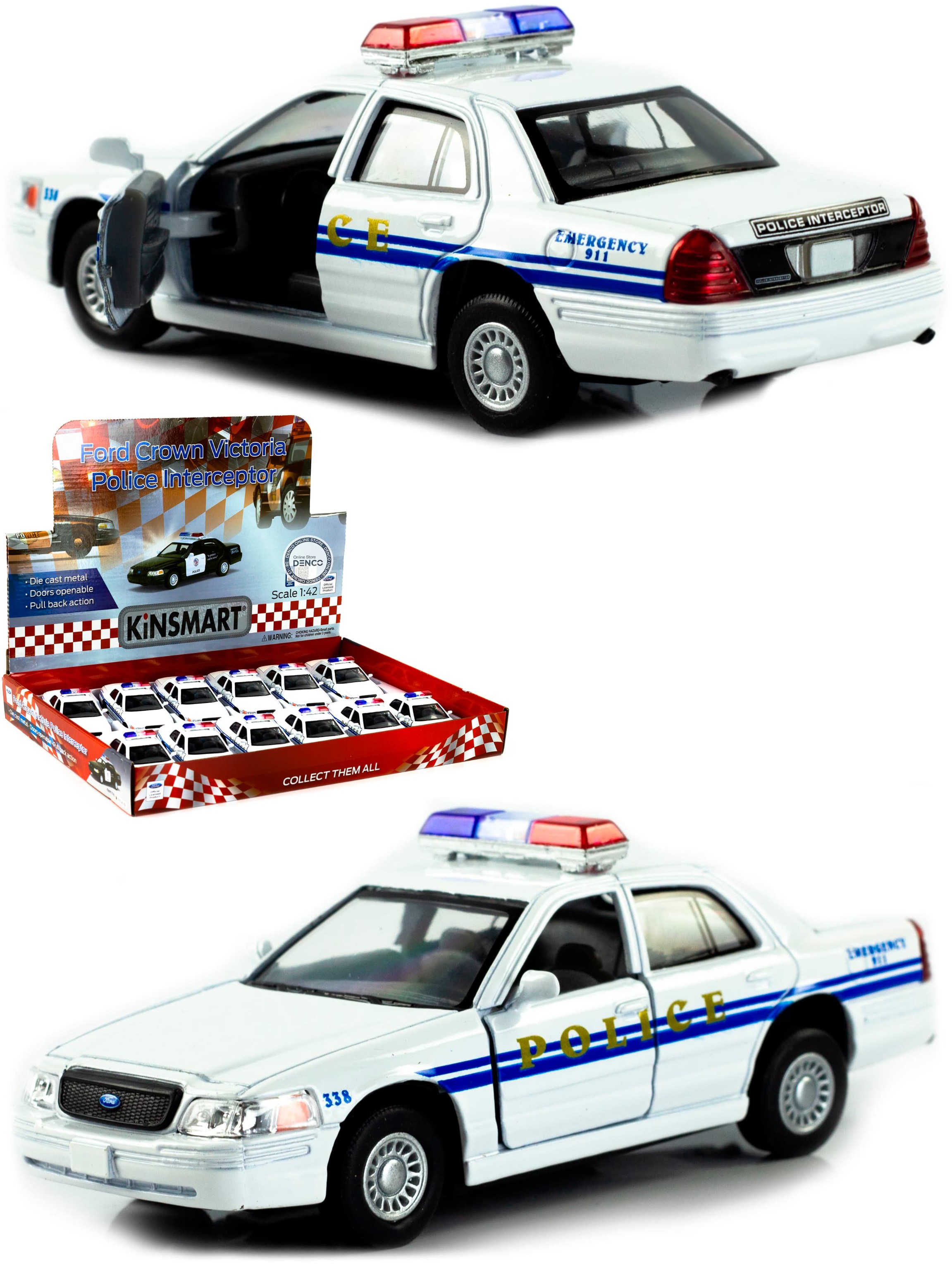 Металлическая машинка Kinsmart 1:42 «Ford Crown Victoria Police  Interceptor» KT5342D инерционная Белая