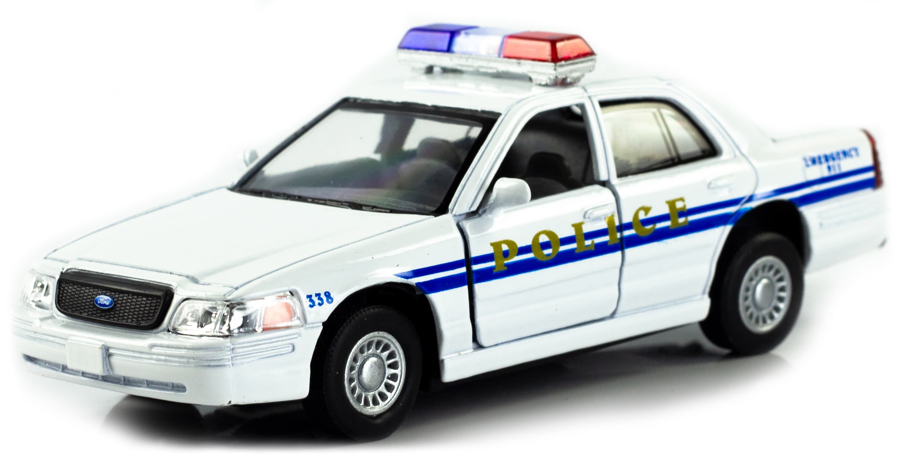 Металлическая машинка Kinsmart 1:42 «Ford Crown Victoria Police Interceptor» KT5342D инерционная / Белая