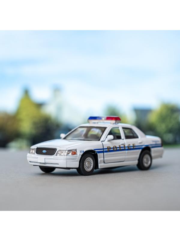 Металлическая машинка Kinsmart 1:42 «Ford Crown Victoria Police Interceptor» KT5342D инерционная / Белая