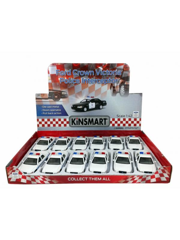 Металлическая машинка Kinsmart 1:42 «Ford Crown Victoria Police Interceptor» KT5342D инерционная / Белая