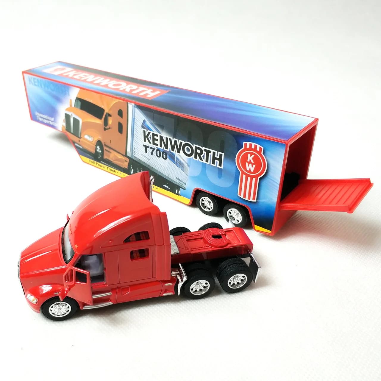 Металлическая машинка Kinsmart 1:68 «Kenworth T700 с прицепом» KT1302D, инерционный / Микс