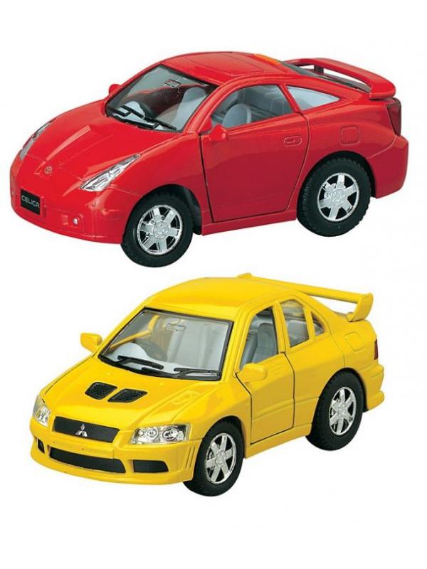 Металлическая машинка KinsFun Мультяшные Mitsubishi Lancer Evolution 7 / Toyota Celica, KT4010-11D инерционная, 10 см. / Микс 1 шт.