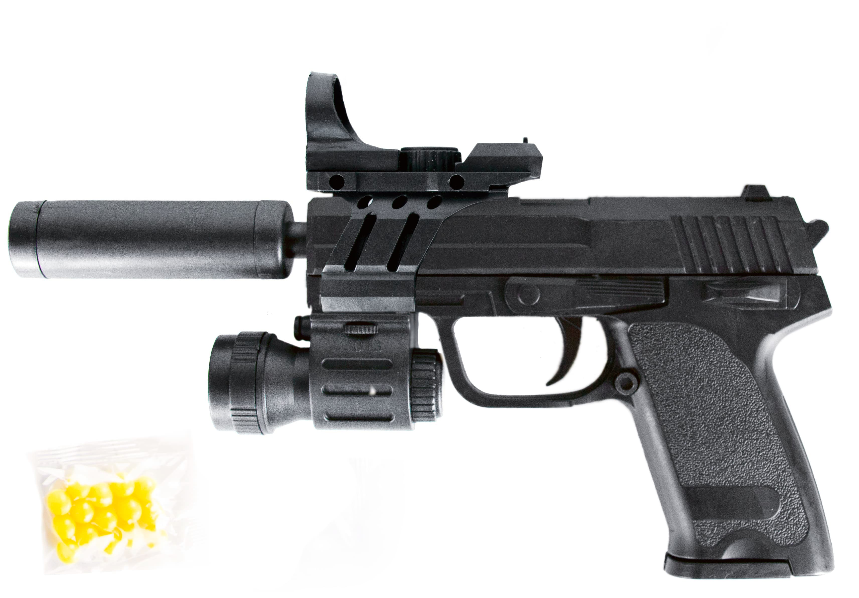 Детский пистолет пневматический Airsof Gun с прицелом, глушителем, фонариком и инфракрасным прицелом D43B