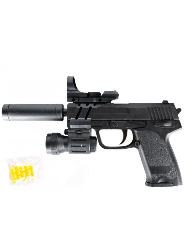 Детский пистолет пневматический Airsof Gun с прицелом, глушителем, фонариком и инфракрасным прицелом D43B