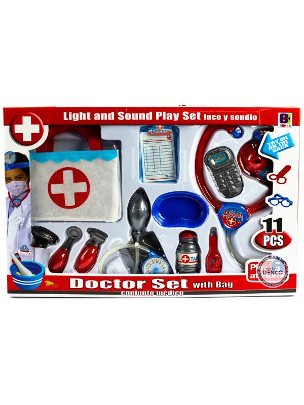 Игровой набор доктора со звуком и светом 661-204 / 11 предметов в коробке