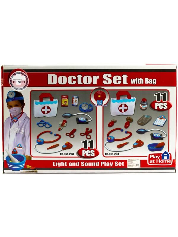 Игровой набор доктора со звуком и светом 661-204 / 11 предметов в коробке