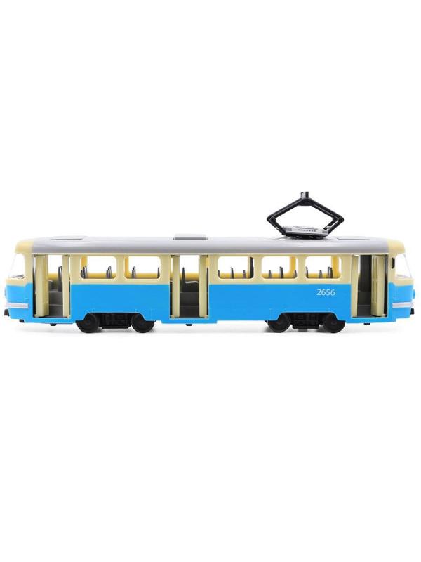 Трамвай инерционный Play Smart 1:54 «Tatra T3SU» 9708-C Автопарк, свет и звук / Голубой