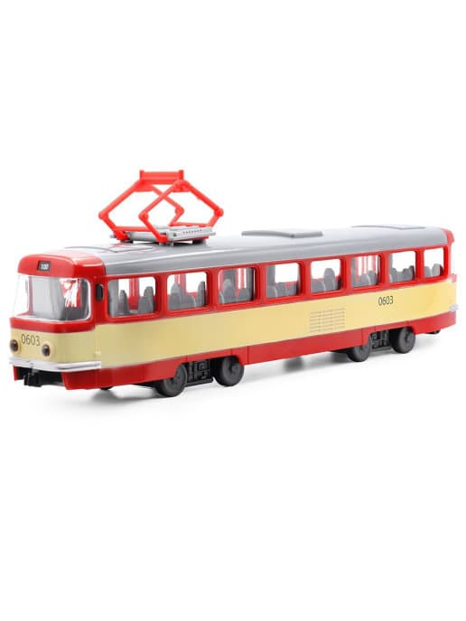 Трамвай инерционный Play Smart 1:54 «Tatra T3SU» 9708-D Автопарк, свет и звук / Красно-белый