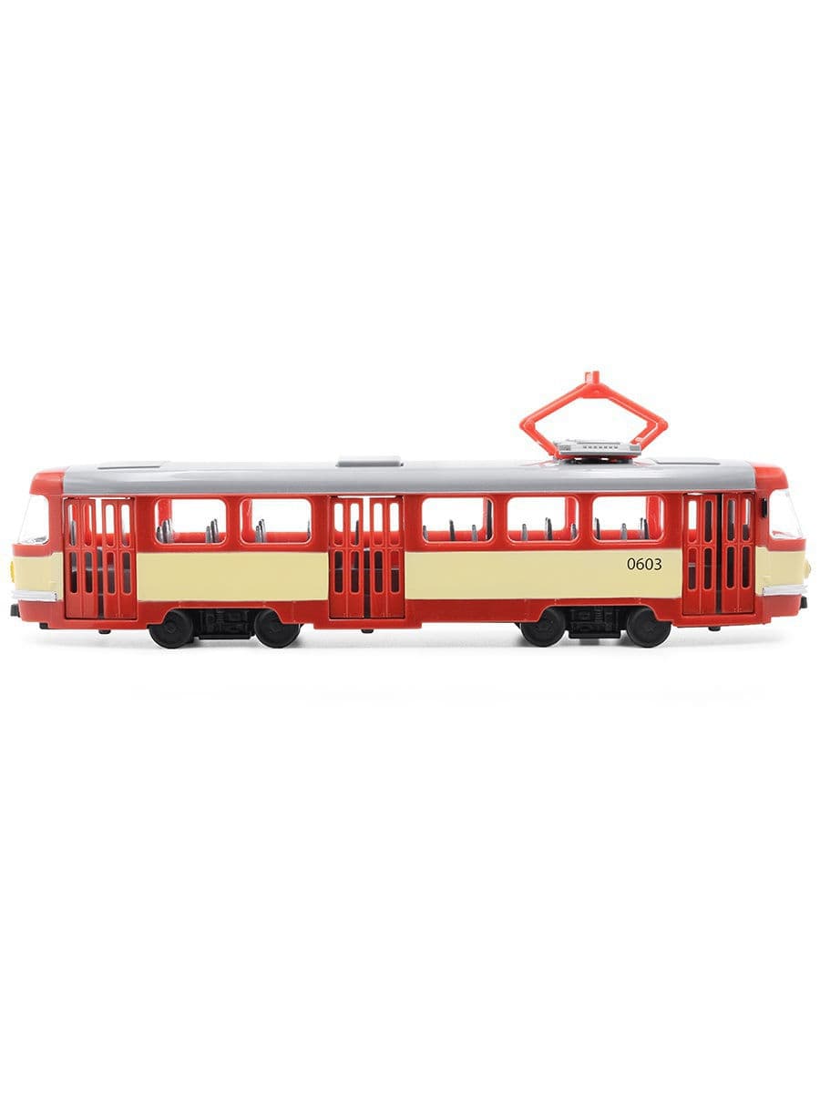 Трамвай инерционный Play Smart 1:54 «Tatra T3SU» 9708-D Автопарк, свет и звук / Красно-белый
