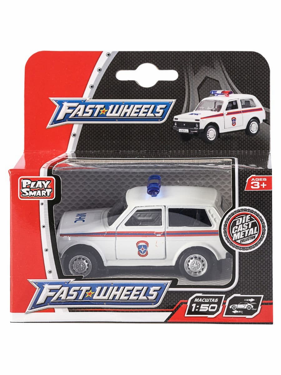 Металлическая машинка Play Smart 1:50 «Служебная Нива МЧС 2121» 10 см. 6400-A Автопарк, инерционная