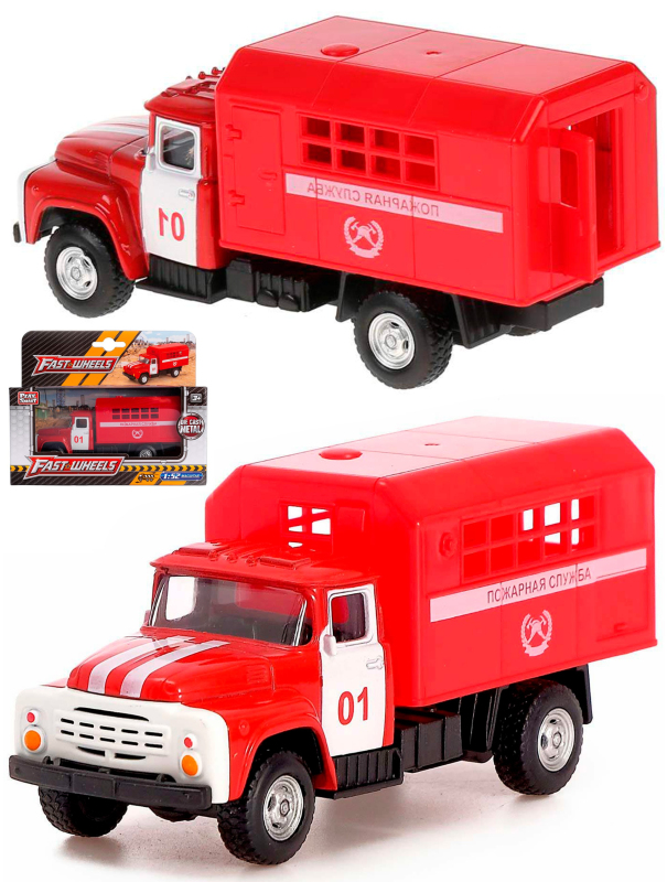 Металлическая машинка Play Smart 1:52 «Фургон ЗИЛ Пожарная служба» 12 см. 6519-A Автопарк, инерционный