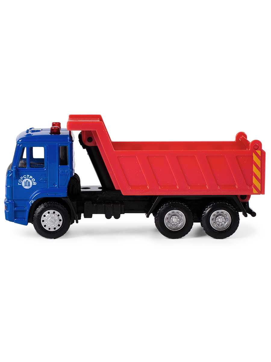 Грузовик металлический Play Smart 1:54 «Самосвал Камаз ГорСтрой» 15 см. 6511-C Автопарк инерционный / Красно-синий