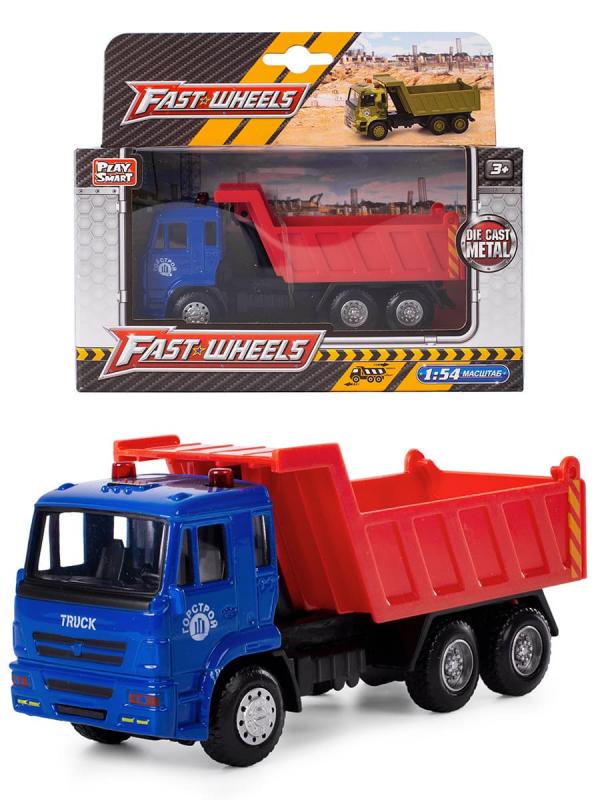 Грузовик металлический Play Smart 1:54 «Самосвал Камаз ГорСтрой» 15 см. 6511-C Автопарк инерционный / Красно-синий