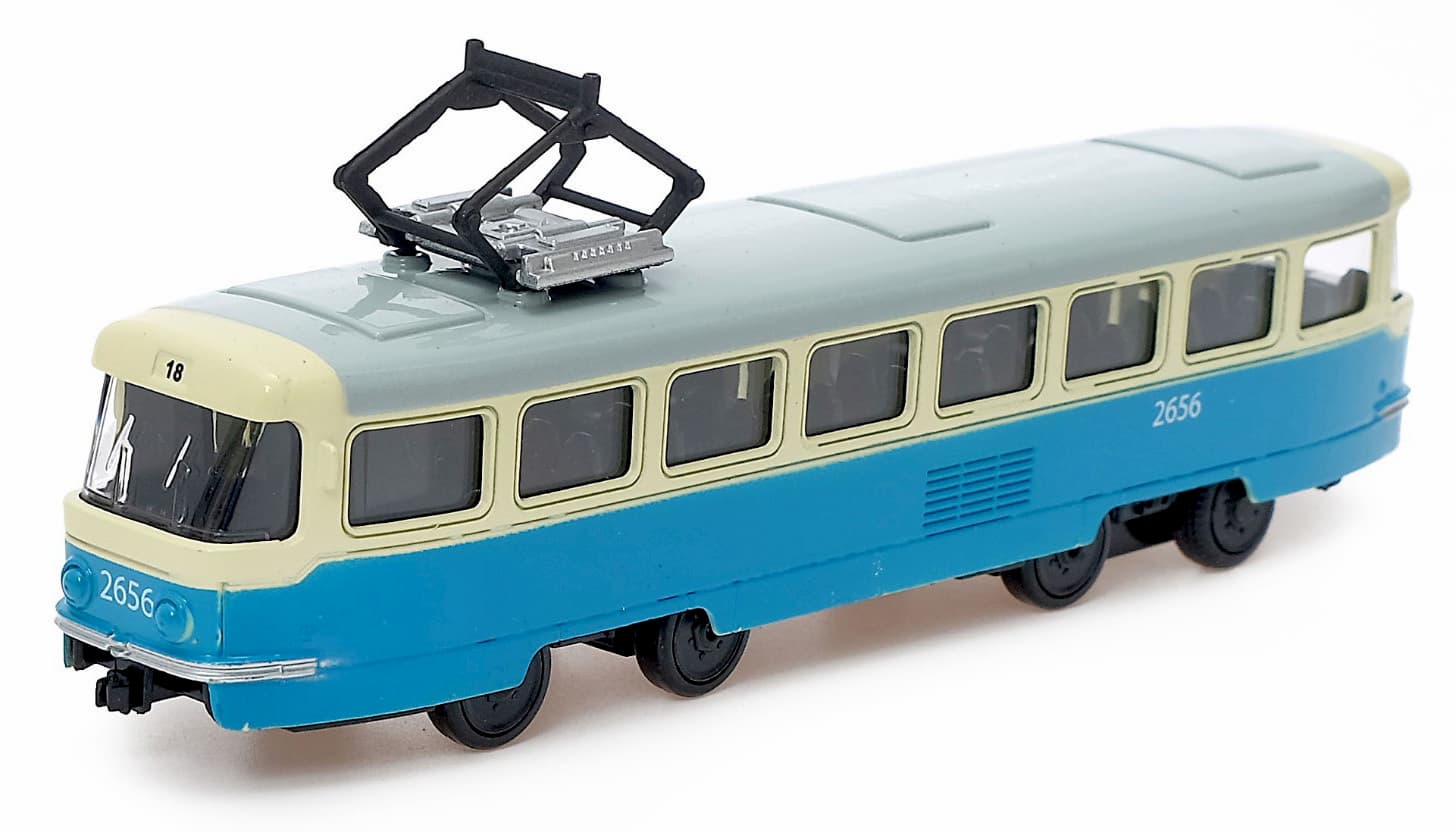 Трамвай металлический Play Smart 1:87 «Tatra T3SU» 16 см. 6411-C Автопарк, инерционный / Голубой