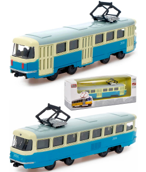 Трамвай металлический Play Smart 1:87 «Tatra T3SU» 16 см. 6411-C Автопарк, инерционный / Голубой