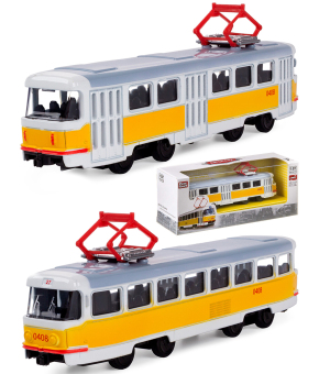 Трамвай металлический Play Smart 1:87 «Tatra T3SU» 16 см. 6411-B Автопарк, инерционный / Желтый