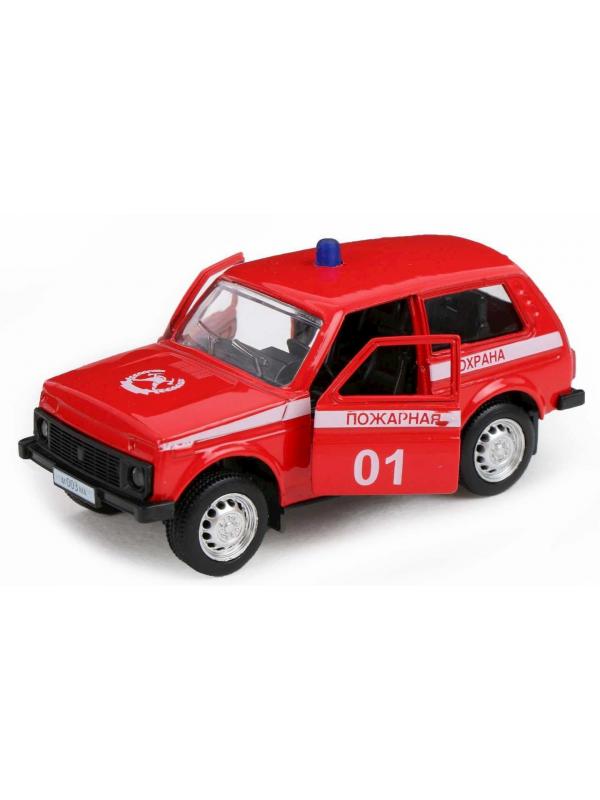 Металлическая машинка Play Smart 1:50 «Служебная Нива Пожарной охраны Лада 2121» 10 см. 6400-E Автопарк, инерционная