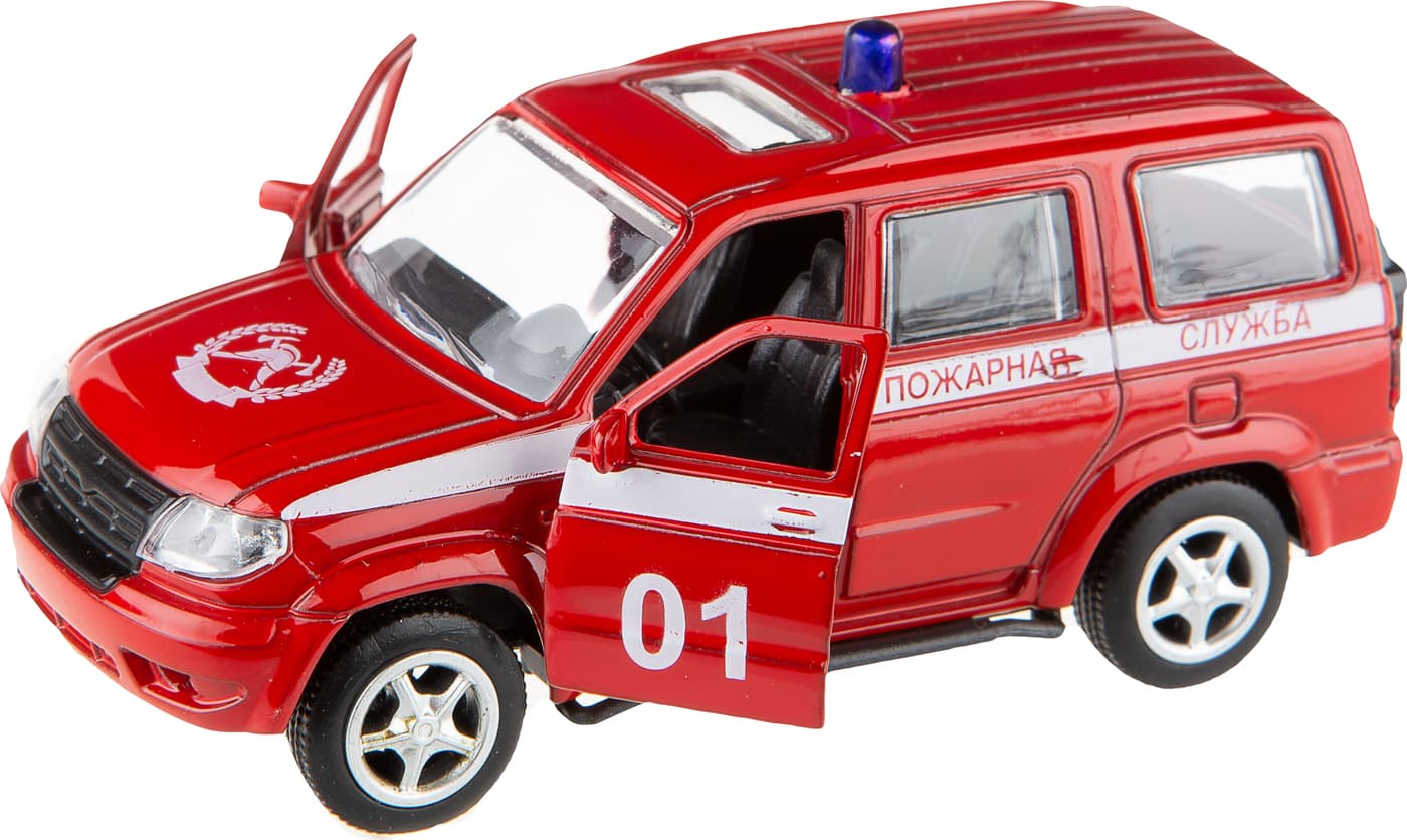 Металлическая машинка Play Smart 1:50 «УАЗ Патриот: Пожарная служба» 10 см. 6403-F Автопарк, инерционная