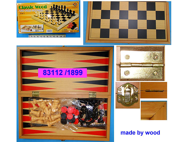 Шахматы, нарды, шашки 3 в 1, деревянные, 42х22 см.