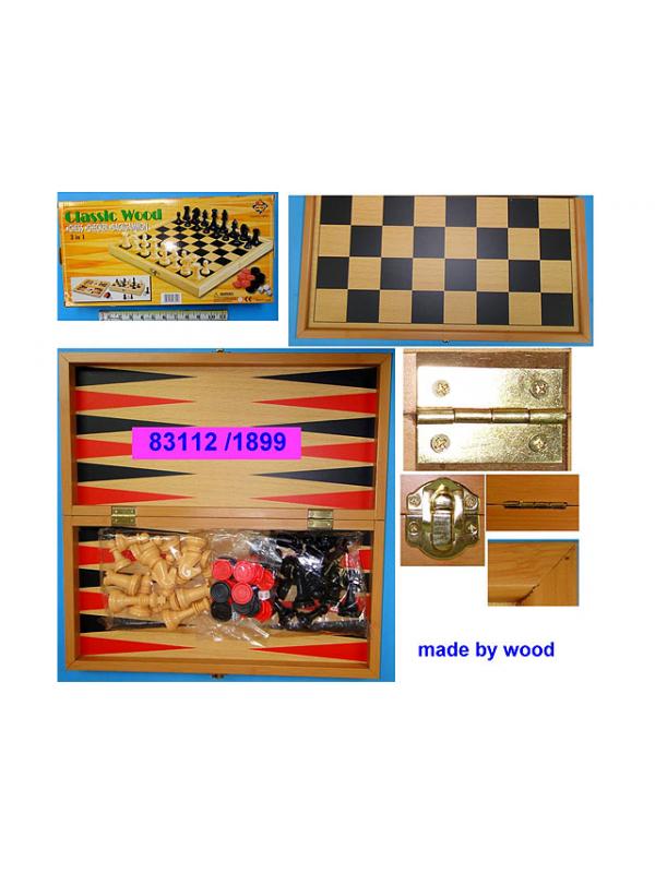 Шахматы, нарды, шашки 3 в 1, деревянные, 42х22 см.
