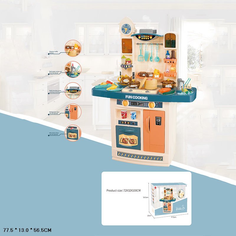 Детская игровая интерактивная кухня «Кухня шеф-повара» 50 аксессуаров, высота 100 см. 998A Fun Cooking с аксессуарами, свет, звук, бежит вода из крана