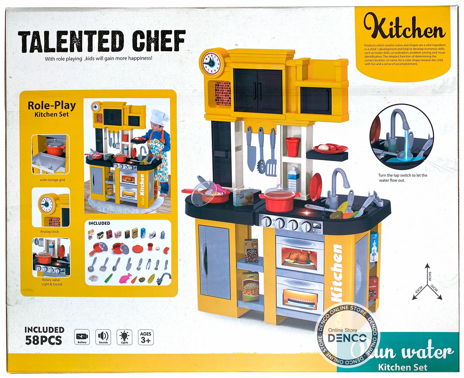 Детская игровая кухня с буфетом, со светом,с водичкой, 58 аксессуаров, высота 84 см., 922-104 / Talented Chef Kitchen