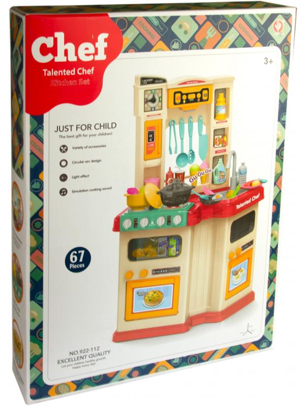 Детская игровая кухня с буфетом «Talented Chef Kitchen» 922-112, 67 аксессуара, высота 74 см. свет, звук, пар, бежит вода из крана