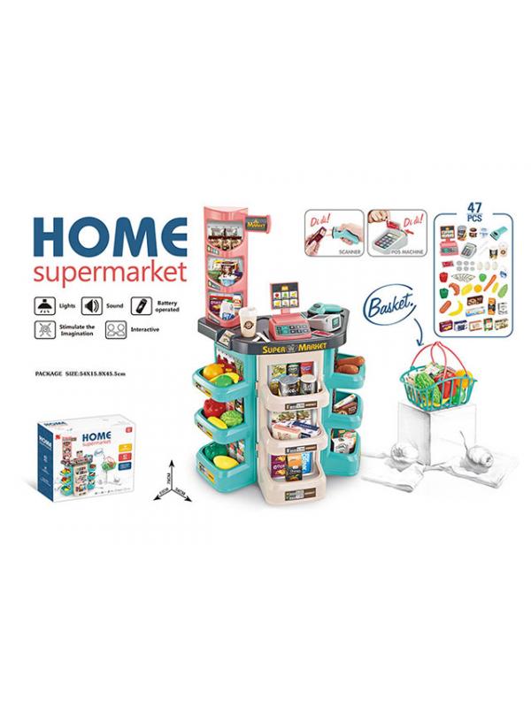 Детский игровой модуль Home Supermarket «Супермаркет» 668-86, 47 аксессуаров, высота 79 см.