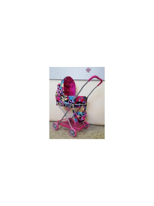 Коляска люлька для кукол Melobo 9325 металлическая, с сумкой и корзиной, диаметр колес 15 см.
