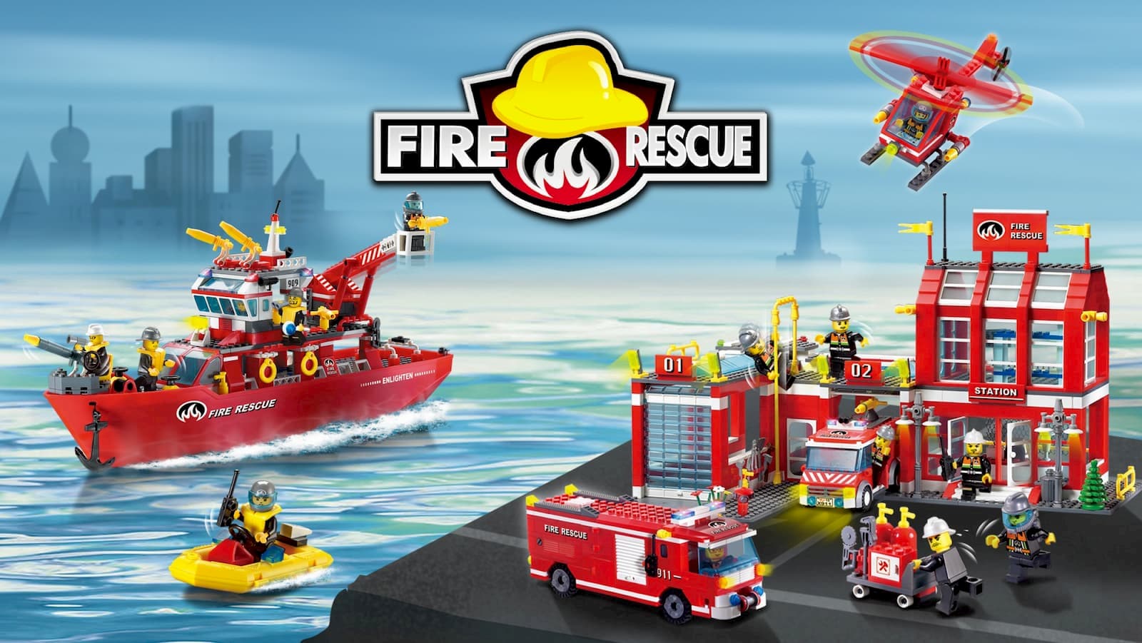 Конструктор Enlighten «Корабль пожарной службы» 909 Fire Rescue / 361 деталь