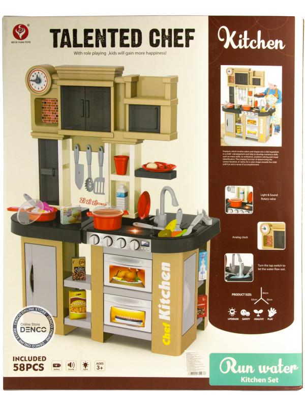 Детская игровая кухня с буфетом, со светом, с водичкой, 58 аксессуаров, высота 84 см., 922-102 / Talented Chef Kitchen