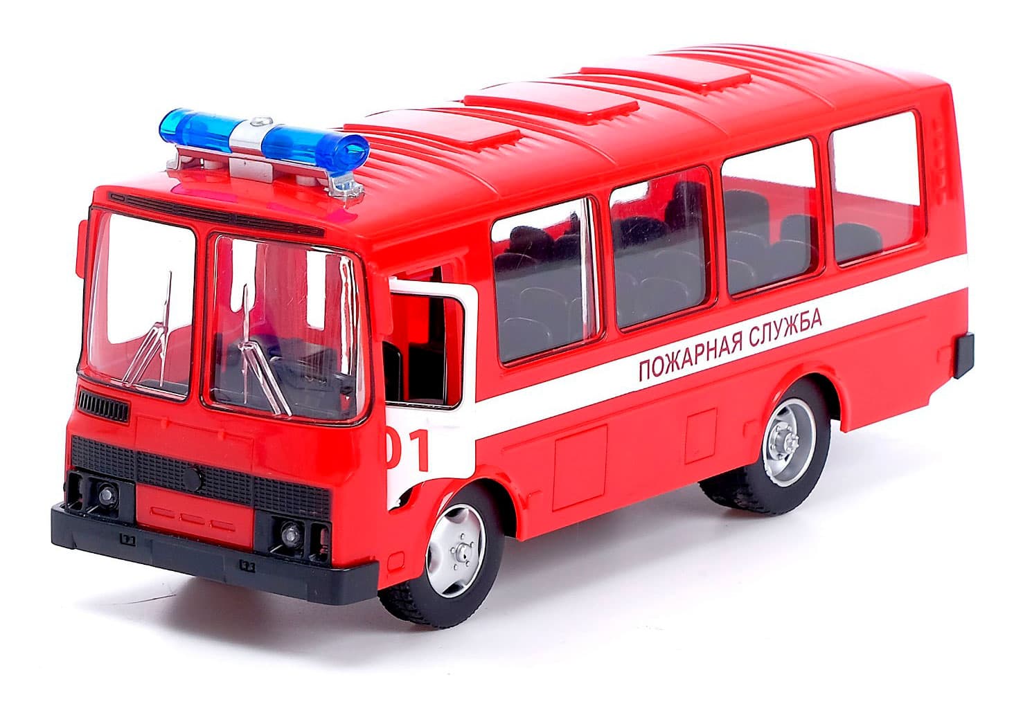 Автобус инерционный Play Smart 1:32 «ПАЗ 3205: Пожарная служба» 9714-A Автопарк, свет и звук