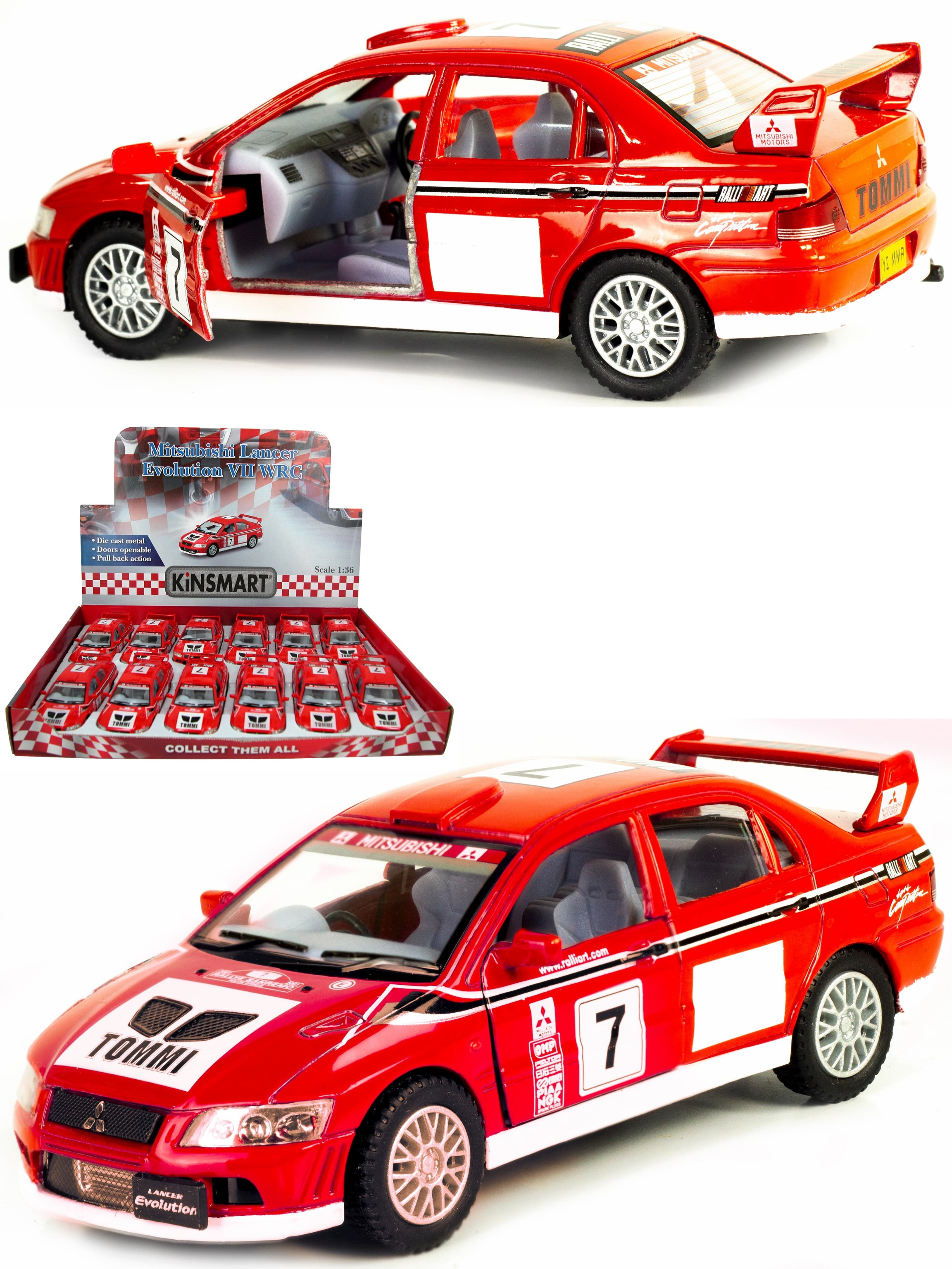 Металлическая машинка Kinsmart 1:36 «Mitsubishi Lancer Evolution VII WRC» KT5048D инерционная