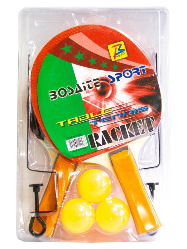 Набор для настольного тенниса / пинг-понга Bosaite Ракетки с 3 мячами и с сеткой в блистере 34827
