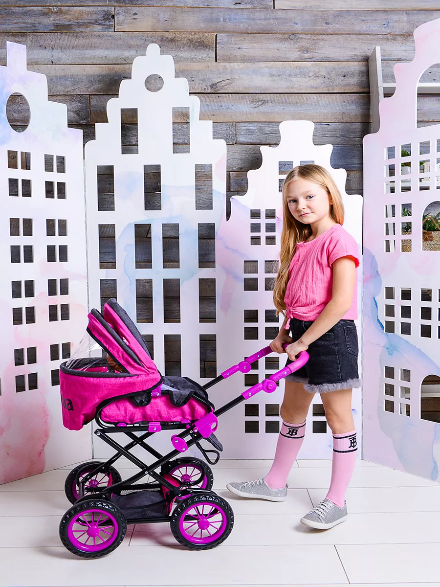 Детская игрушечная прогулочная коляска-трансформер Buggy Boom для кукол Infinia 8459-2125 2-в-1 с люлькой-переноской